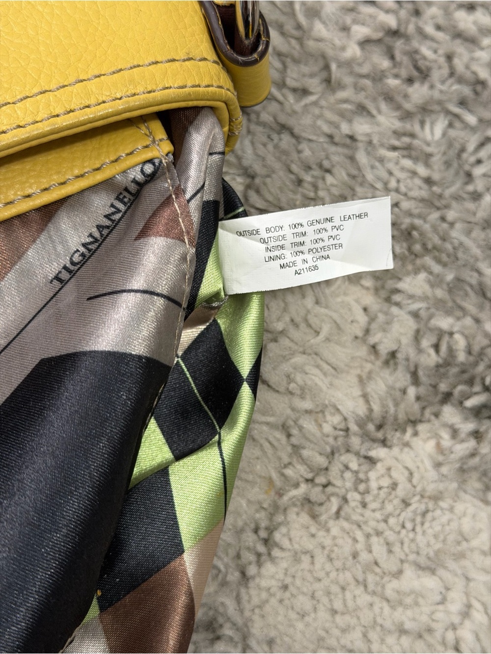 Tignanello Yellow Pebbled Leather Crossbody Bag Multi Pocket Zip - Picture 10 of 13
